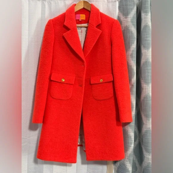 NWOT. Woman’s Vilagallo Lucia Neon Wool Blend Coat in Orange. Size 40 EU. - Picture 8 of 15